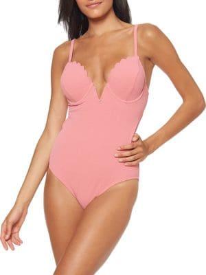 Jessica Simpson One-piece Scalloped V-neck Swimsuit