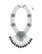 Steve Madden Turquoise Silvertone Textured Disc Necklace