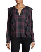 Two By Vince Camuto Plaid Ruffled Blouse