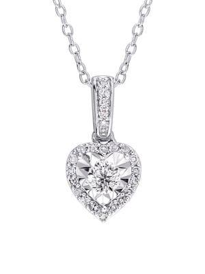 Sonatina Diamond And Sterling Silver Halo Heart Pendant Necklace