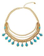 Steve Madden Turquoise Goldtone Curb Chain Multi-row Necklace