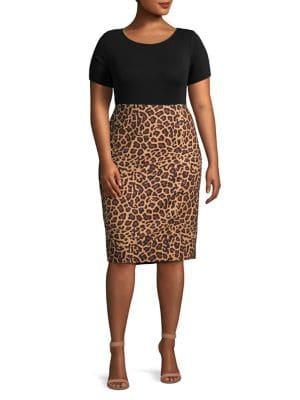 Lord & Taylor Plus Leopard-dot Pencil Skirt
