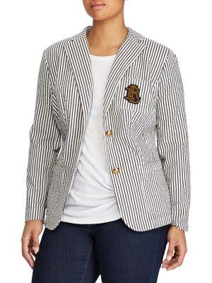Lauren Ralph Lauren Plus Striped Monogram Blazer