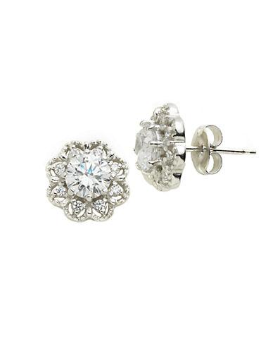 Lord & Taylor Platinum Plated Pave Flower Stud Earrings