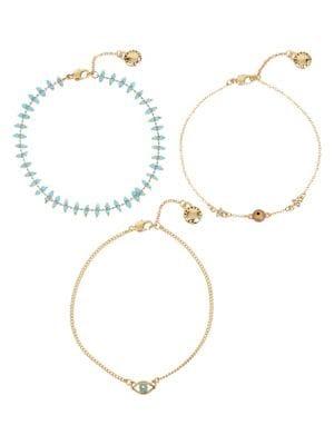 Bcbgeneration Festival Fashion Set Of 3 Goldtone & Crystal Beaded Anklets