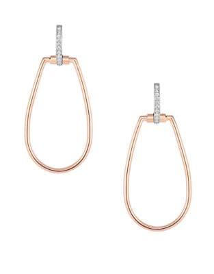 Roberto Coin Classic Parisienne Oval 0.2 Tcw Diamond, 18k White Gold And 18k Rose Gold Earrings