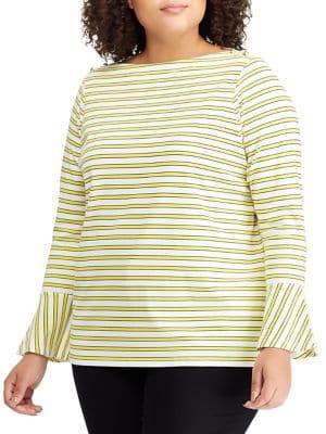Lauren Ralph Lauren Plus Plus Bell-sleeve Cotton Top