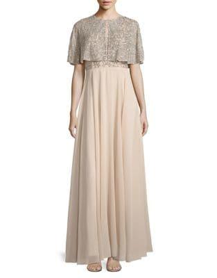Aidan By Aidan Mattox Two-piece Beaded A-line Gown And Cape