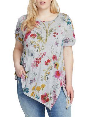 Rachel Rachel Roy Plus Floral Drapey Slit Tee