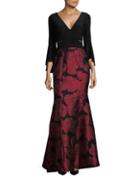Xscape Bell Sleeve Floral Brocade Gown