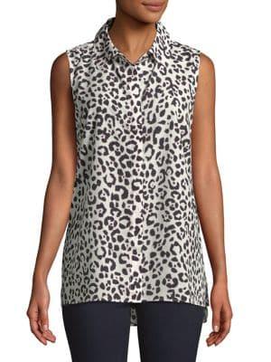 Ellen Tracy Petite Leopard Print Button-down Shirt