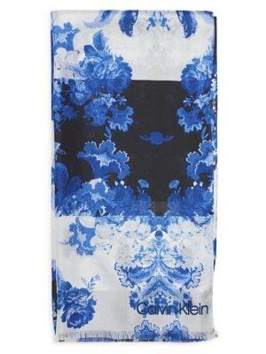Calvin Klein Montana Sky Colorblock Paisley Silk Scarf