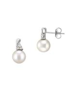 Sonatina Sterling Silver, Diamond & 8mm-8.5mm White Round Pearl Twist Earrings
