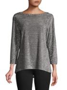 Jones New York Metallic Striped Long-sleeve Tee