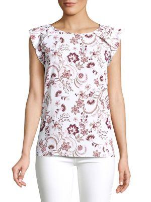 Lord & Taylor Plus Floral Printed Ruffle-sleeve Top