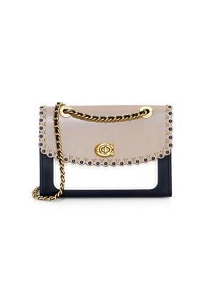 Coach Parker Scallop Rivets Leather Shoulder Bag