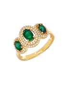 Lord & Taylor 14k Yellow Gold Emerald And Diamond Ring, 0.264 Tcw