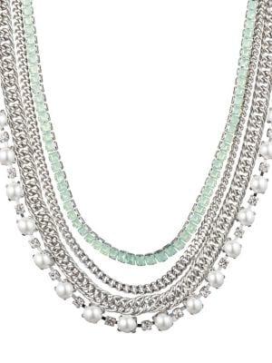 Carolee Marlene Crystal And 8mm Cabochon Glass Pearl Multi-row Necklace