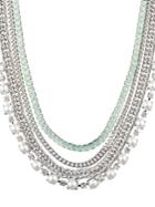 Carolee Marlene Crystal And 8mm Cabochon Glass Pearl Multi-row Necklace