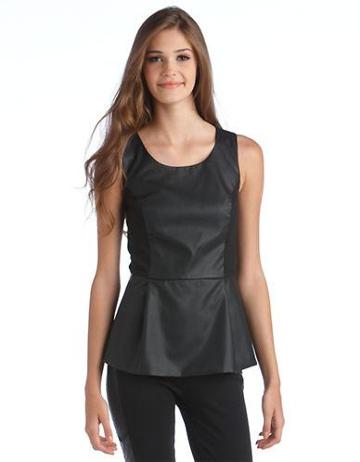 Kensie Kensie Vegan Leather Peplum Top