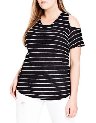City Chic Plus Whisper Cold-shoulder Striped Top