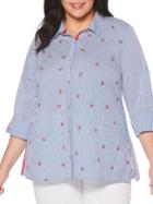 Rafaella Plus Embroidered Striped Button-down Shirt