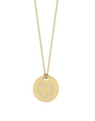 Roberto Coin Tiny Treasures Diamond And 18k Yellow Gold Heart Disc Pendant Necklace