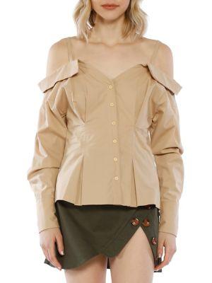 Walter Baker Off-the-shoulder Cotton Button-down Top