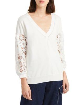 French Connection Ortic Lace Cotton Sweater