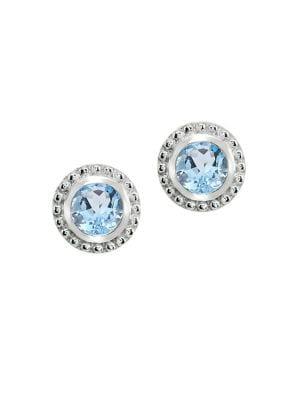 Lord & Taylor Sterling Silver, Marcasite & Blue Topaz Stud Earrings