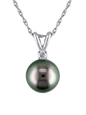 Sonatina 8.5-9mm Tahitian Cultured Pearl, Diamond And 14k White Gold Necklace