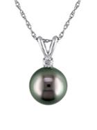 Sonatina 8.5-9mm Tahitian Cultured Pearl, Diamond And 14k White Gold Necklace