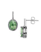 Lord & Taylor Sterling Silver Green Amethyst Drop Earrings With White Topaz Halo