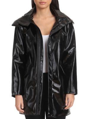 Avec Les Filles Patent Faux Leather Raincoat