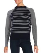 Dkny Pure Long Sleeved Striped Pullover Merino Wool Sweater