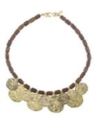 Kenneth Jay Lane Hammered Coin And Wood Collar Necklace