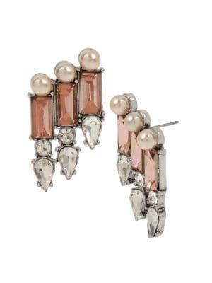 Betsey Johnson Silvertone Faux-pearl & Stone Drama Earrings