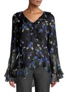 Elie Tahari Ruffled Floral Chiffon Blouse