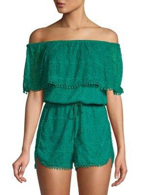 Bb Dakota Off-the-shoulder Embroidered Romper