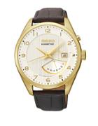 Seiko Mens Kinetic Retrograde Stainless Steel Watch With Leather Strap