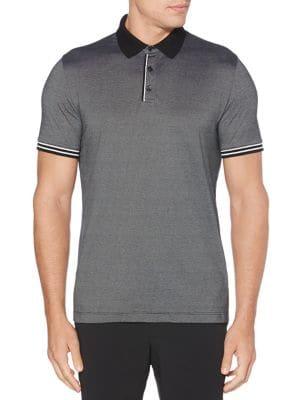 Perry Ellis Ribbed Striped Collar Short-sleeve Polo