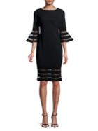 Calvin Klein Bell-sleeve Striped Mesh Dress