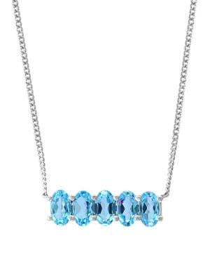 Effy Sterling Silver & Blue Topaz Bar Pendant Necklace