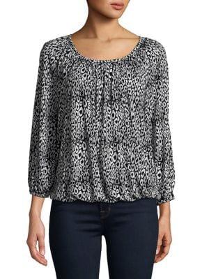 Michael Michael Kors Petite Leopard-dot Elastic-trim Top