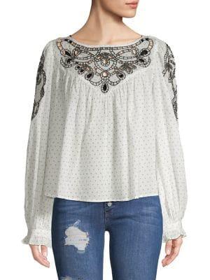 Free People Printed Eyelet Blouse