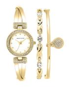 Anne Klein Ladies Swarovski Crystal And Yellow Goldtone Bracelet Watch Set