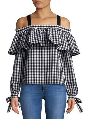 Design Lab Lord & Taylor Gingham Cold-shoulder Cotton Top