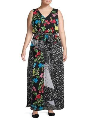 Calvin Klein Plus V-neck Printed Maxi Dress