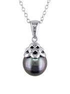 Sonatina Sterling Silver & 9-9.5mm Black Tahitian Cultured Pearl Crowned Pendant Necklace
