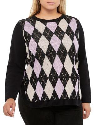 Addition Elle Love And Legend Plus Argyle Crewneck Sweater